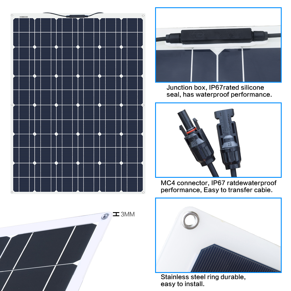 140W 18V Monocrystalline Solar Panel+20A PWM Controller for Car Home RV Yatch Battery Charger