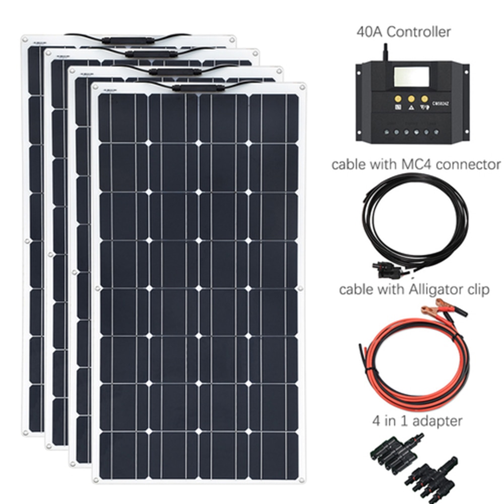 400W Solar System 100W Solar Panel 40A Solar Controller Cable 4 in 1 Adapter